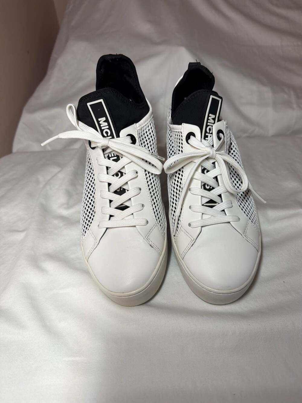 Michael Kors Ace Lace Up Mesh Optic White/Black Fashion Sneakers Size 9.5